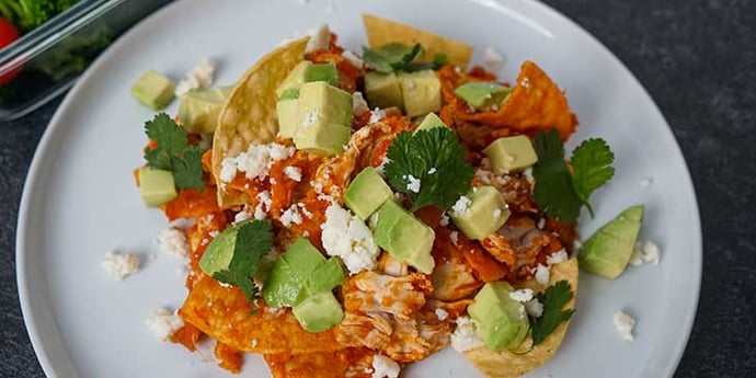 Chilaquiles-Chicken-Recipe plated on a white porcelain plate