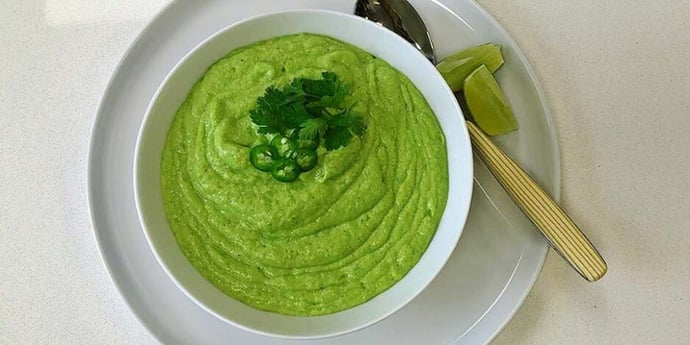 Guacatillo sauce plated on a white bowl 