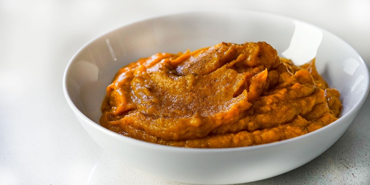 Healthy Sweet Mashed Potato smoothly plated on a white bowl