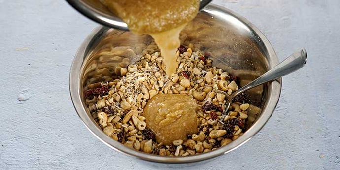 mix liquid ingredients and almond flour in a bowl