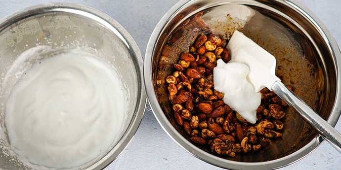 Paleo Roasted Spiced Nuts Recipe fold in egg whites into nuts