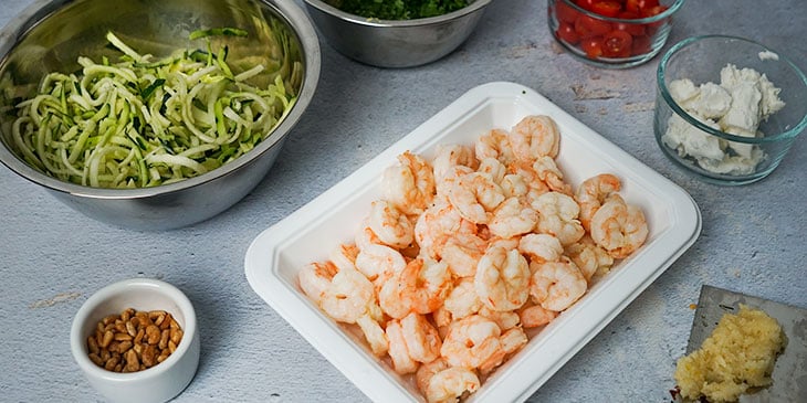 ingredients for garlic shrimp zucchini noodle meal prep