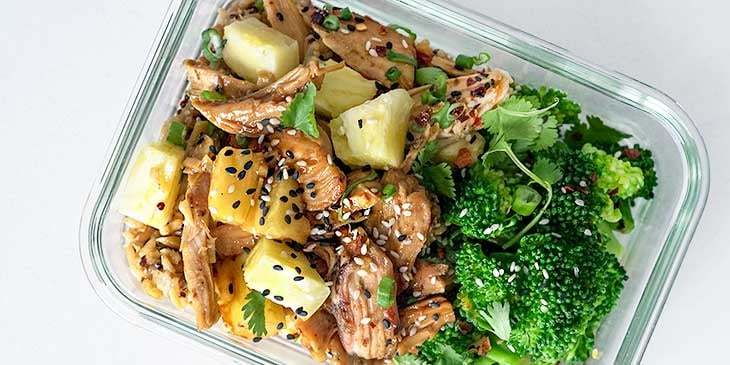 teriyaki chicken in meal prep container 