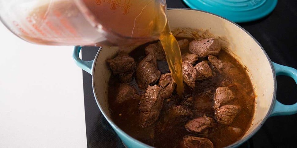 adding stock to keto beef stew recipe 