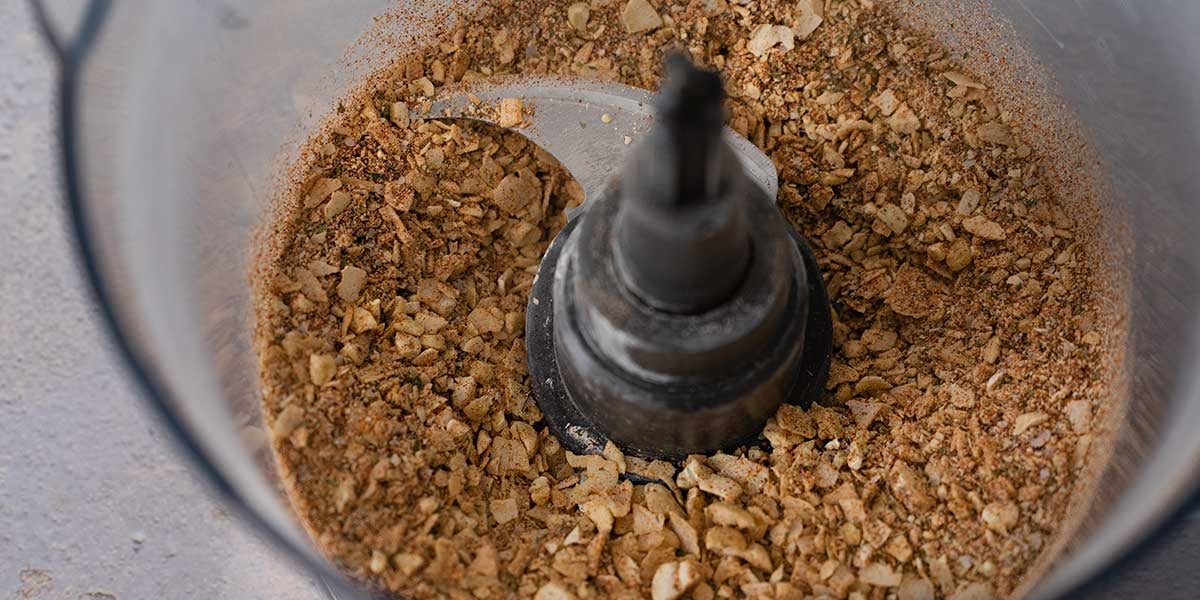 homemade cashew crust for keto cashew chicken recipe in a food processor