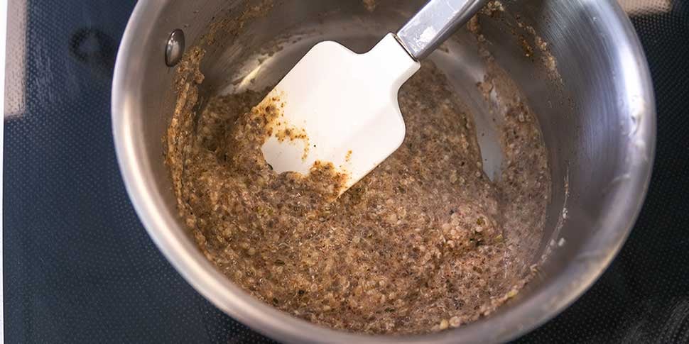 cooking keto low carb oatmeal in pot