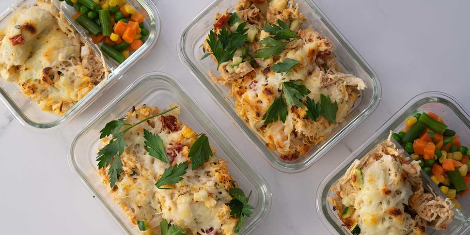 keto chicken casserole recipe in meal prep containers