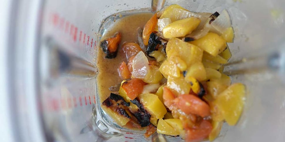 blending ingredients for mango habanero sauce recipe