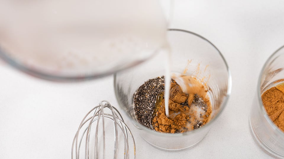 adding milk to chia seed pudding recipe