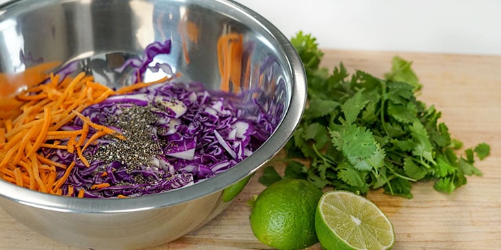 cabbage slaw ingredients chopped up