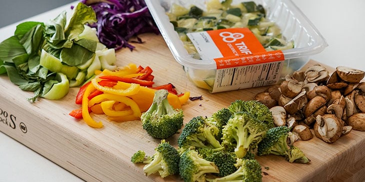 vegetables on cutting board for meal prep 