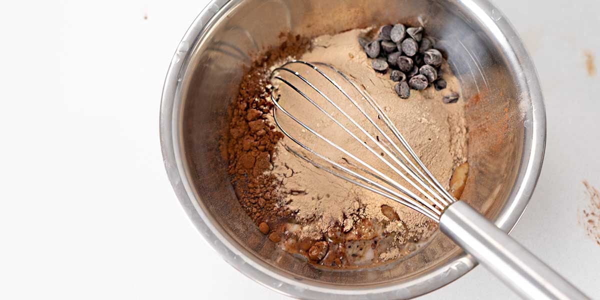 blending ingredients for chocolate molten lava cake recipe