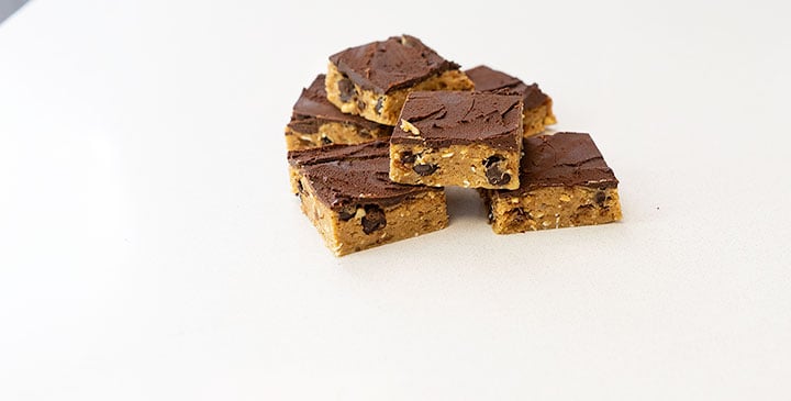 protein cookie dough bars on counter top 