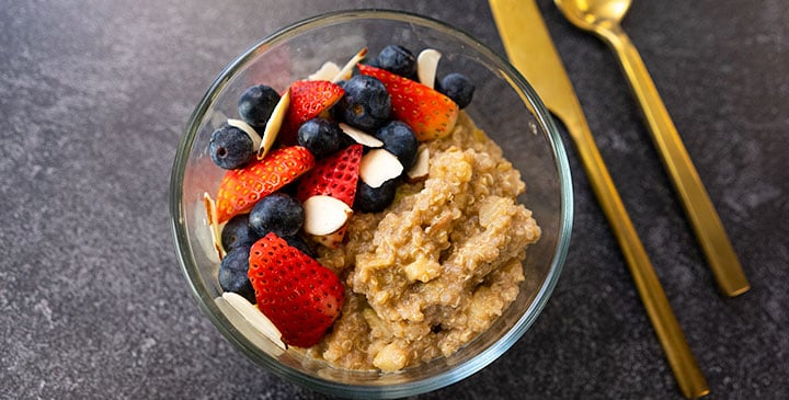 quinoa breakfast bowl in meal prep container