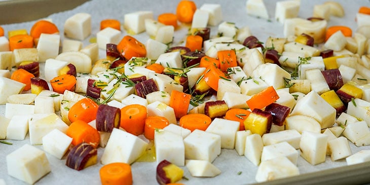 roasting root vegetables on sheet tray