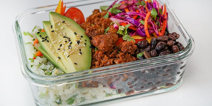 plant based burrito bowl meal prep 