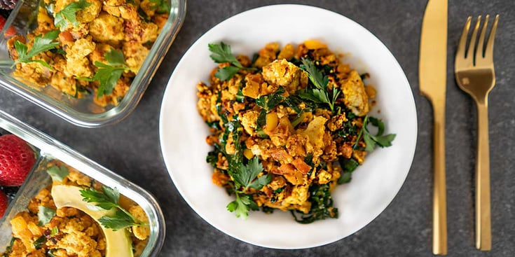 Vegetarian Sweet Potato and Greens Breakfast Hash for Meal Prep 