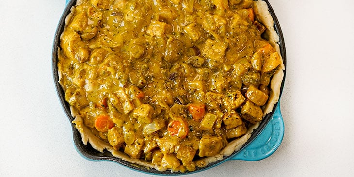 vegan potpie in baking dish