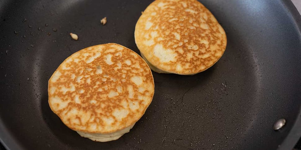 cooked keto pancakes in skillet