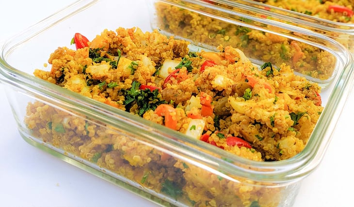 Curried Cauliflower and Quinoa in Meal Prep Containers 