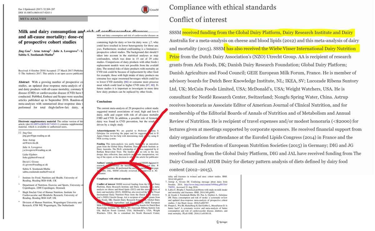 dairy research conflict of interest funding