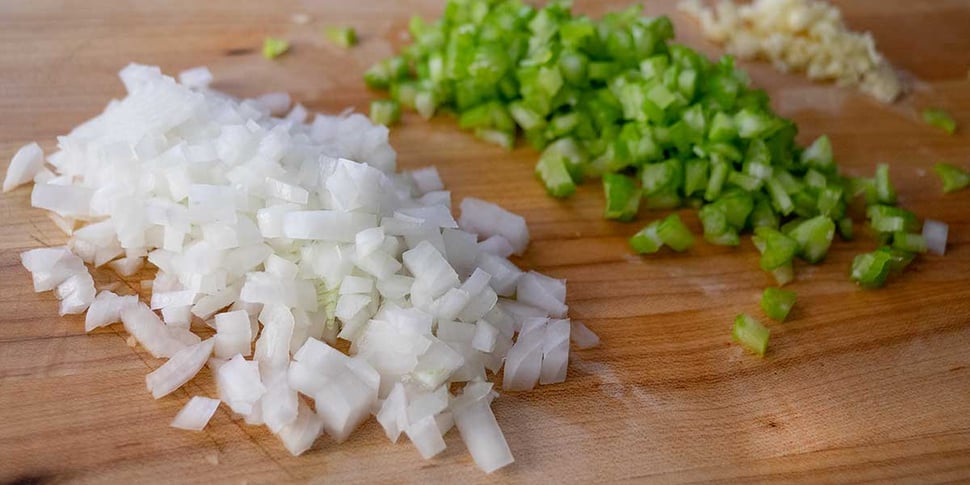 Diced mirepoix for keto chili recipe