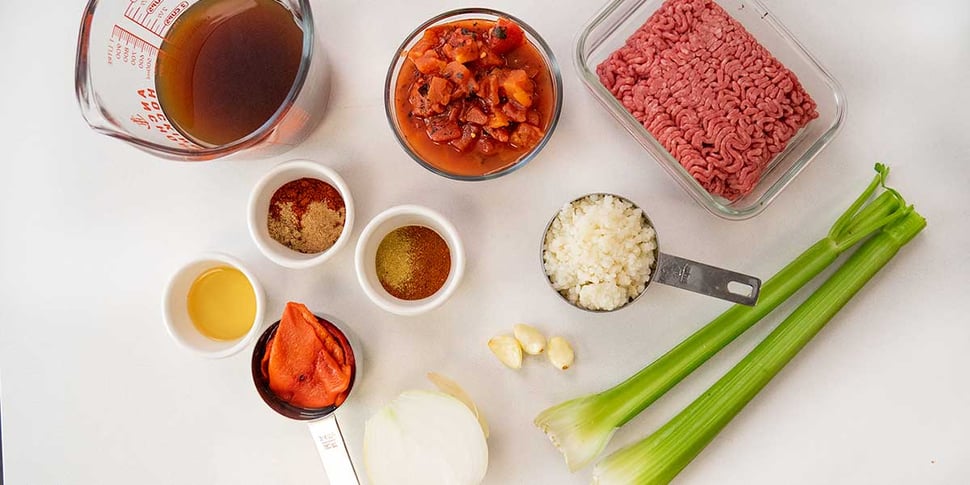 Measured ingredients for keto chili recipe