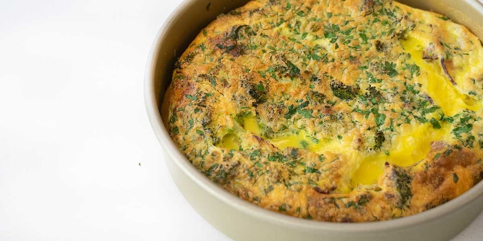 healthy breakfast casserole in baking dish for meal prep 