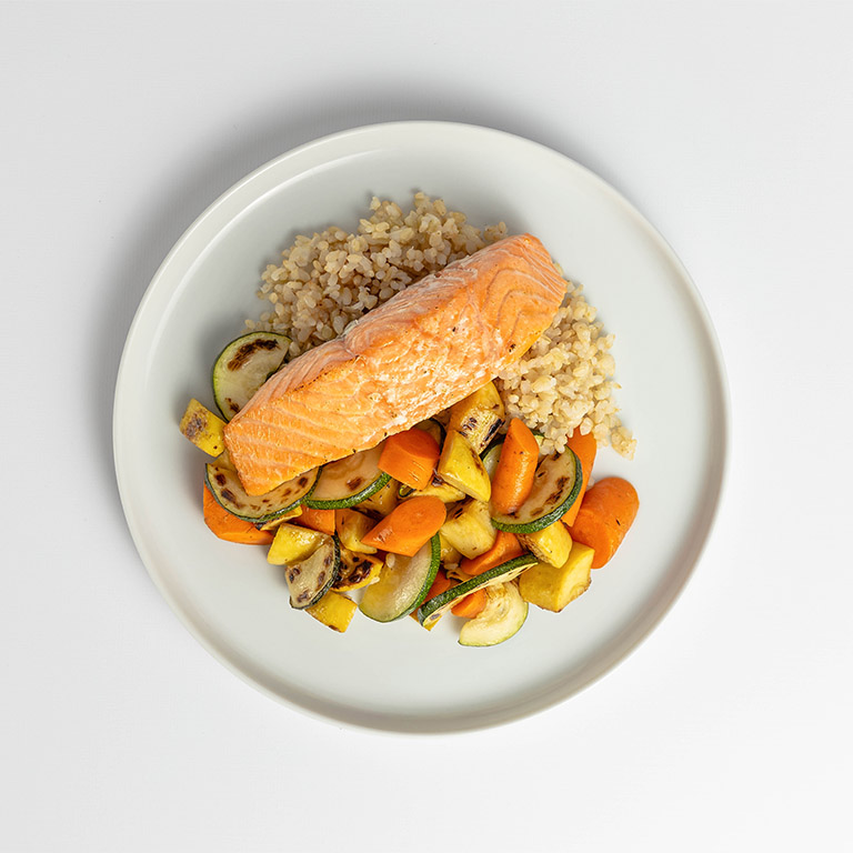 Sustainable Salmon with Brown Rice and Mixed vegetables