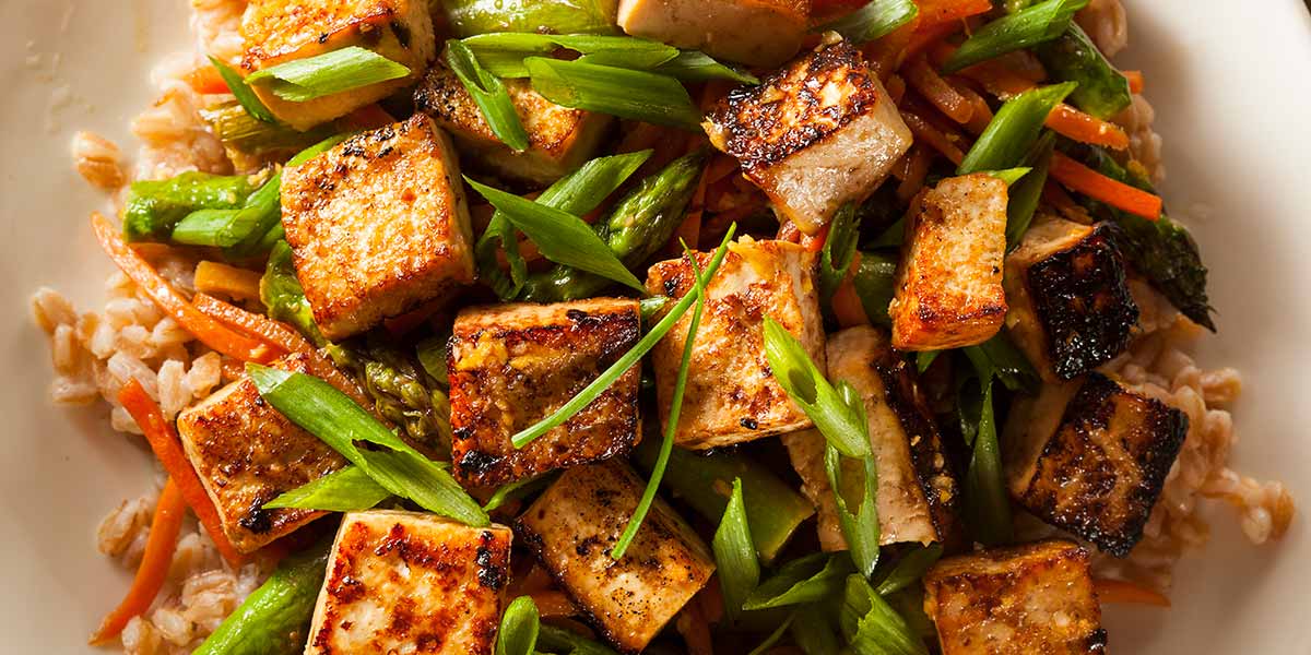 meat alternatives tofu stir fry with green onions